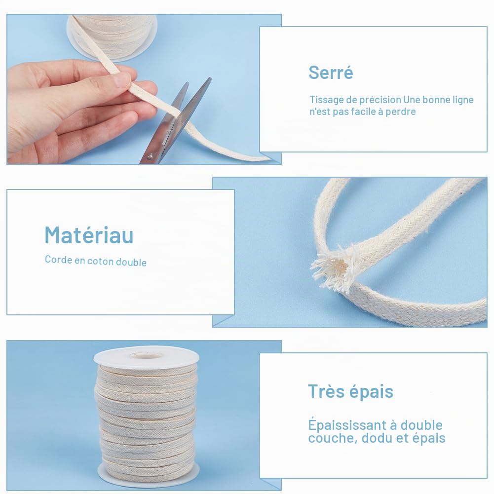 BENECREAT cordon plat coton papayawhit 6 mm x 25 m capuche