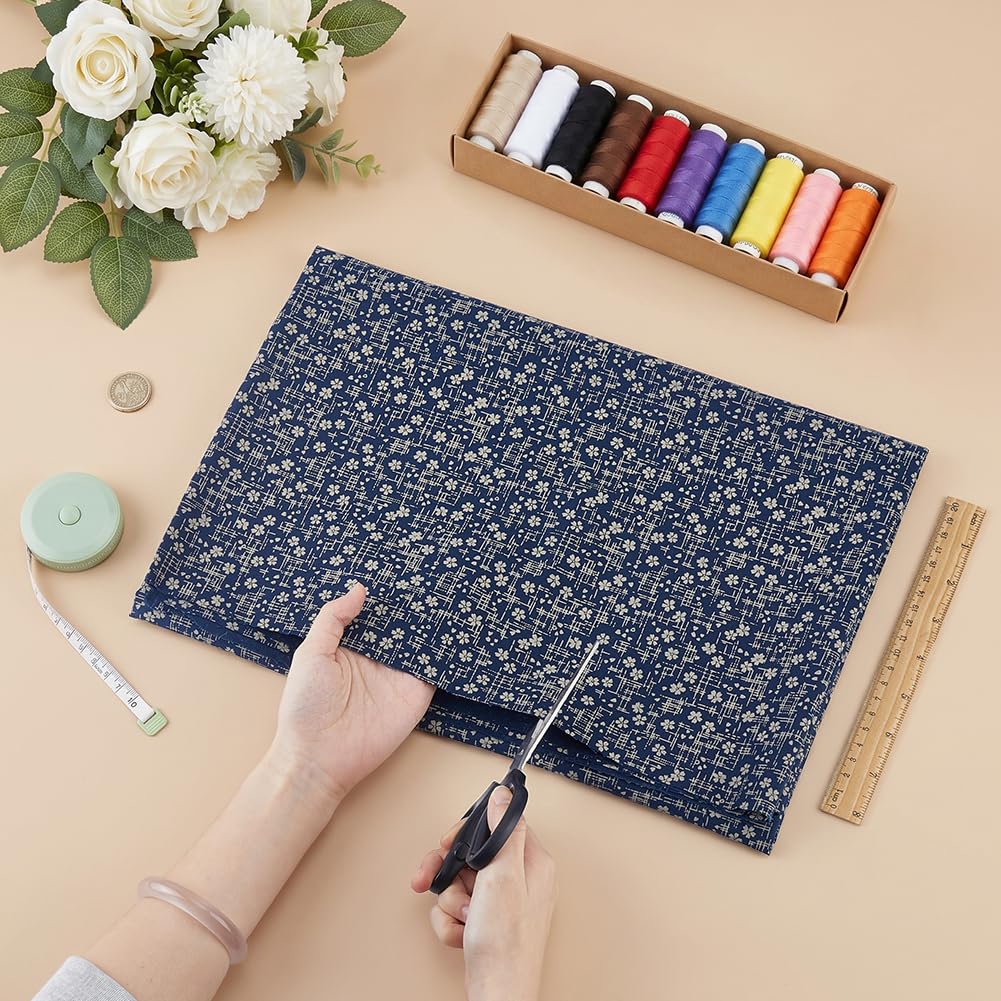BENECREAT Tissu Coton Motif Fleuri 1m x 1,5m bleu nuit