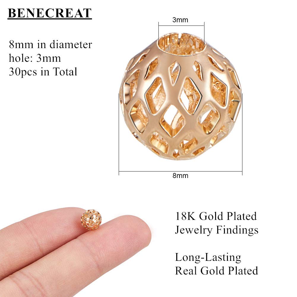 BENECREAT Perles Intercalaires Plaqué Or 8x3 mm x30