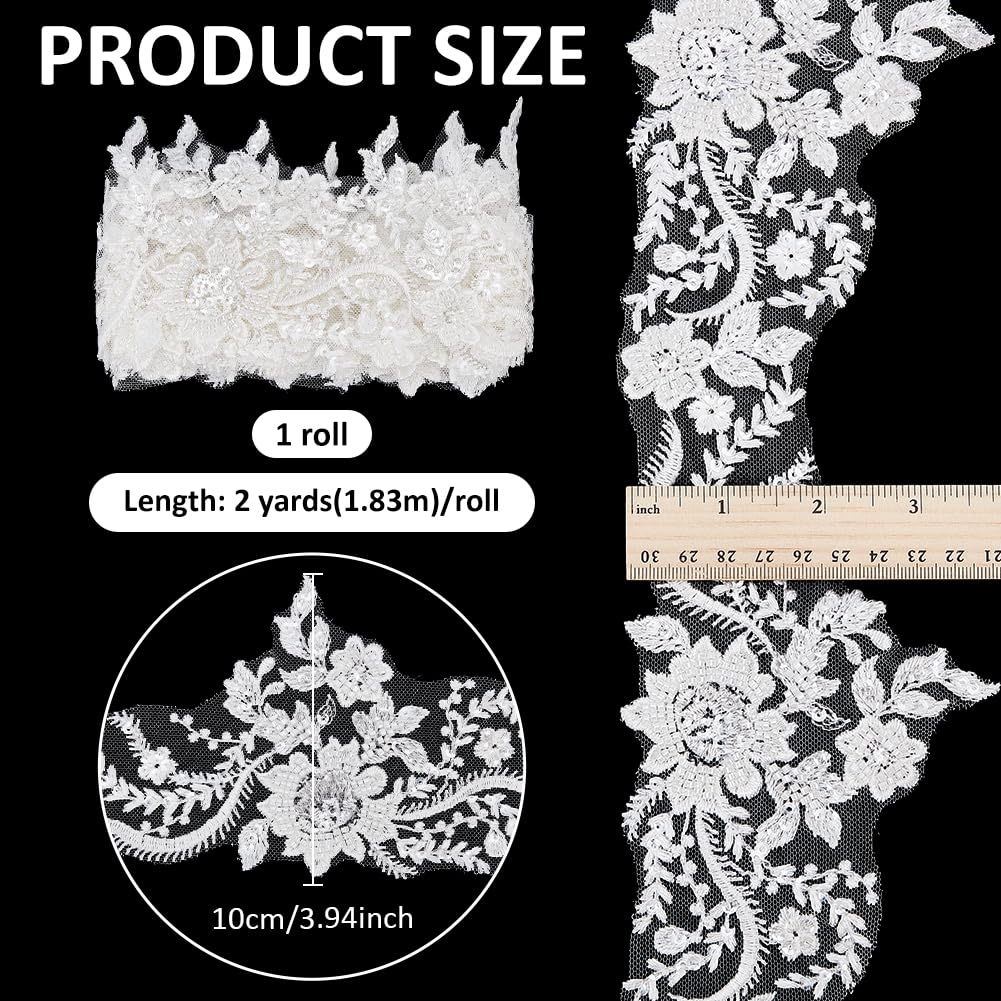 BENECREAT Galon Dentelle Fleurie Blanc 100mm x 1,8m Mariée