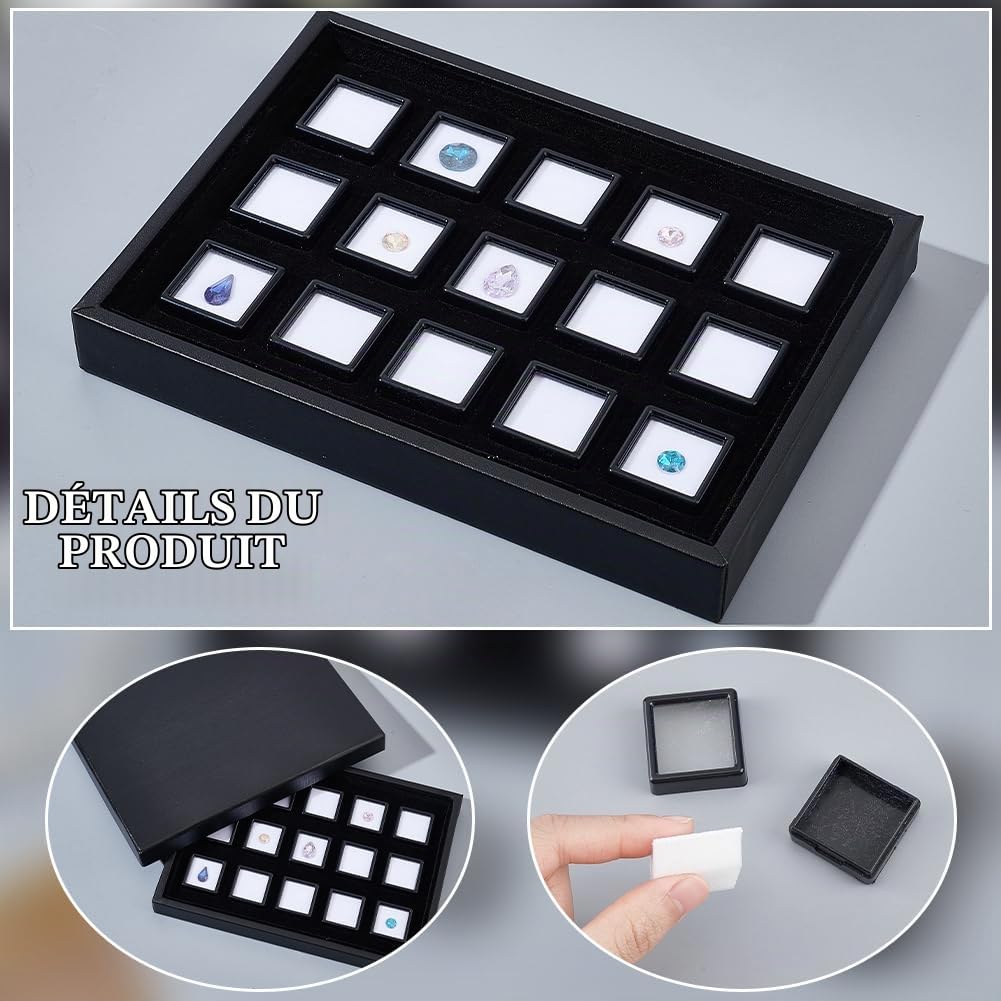 BENECREAT boîte présentation pierres noires 2,9 cm x15 vitrine