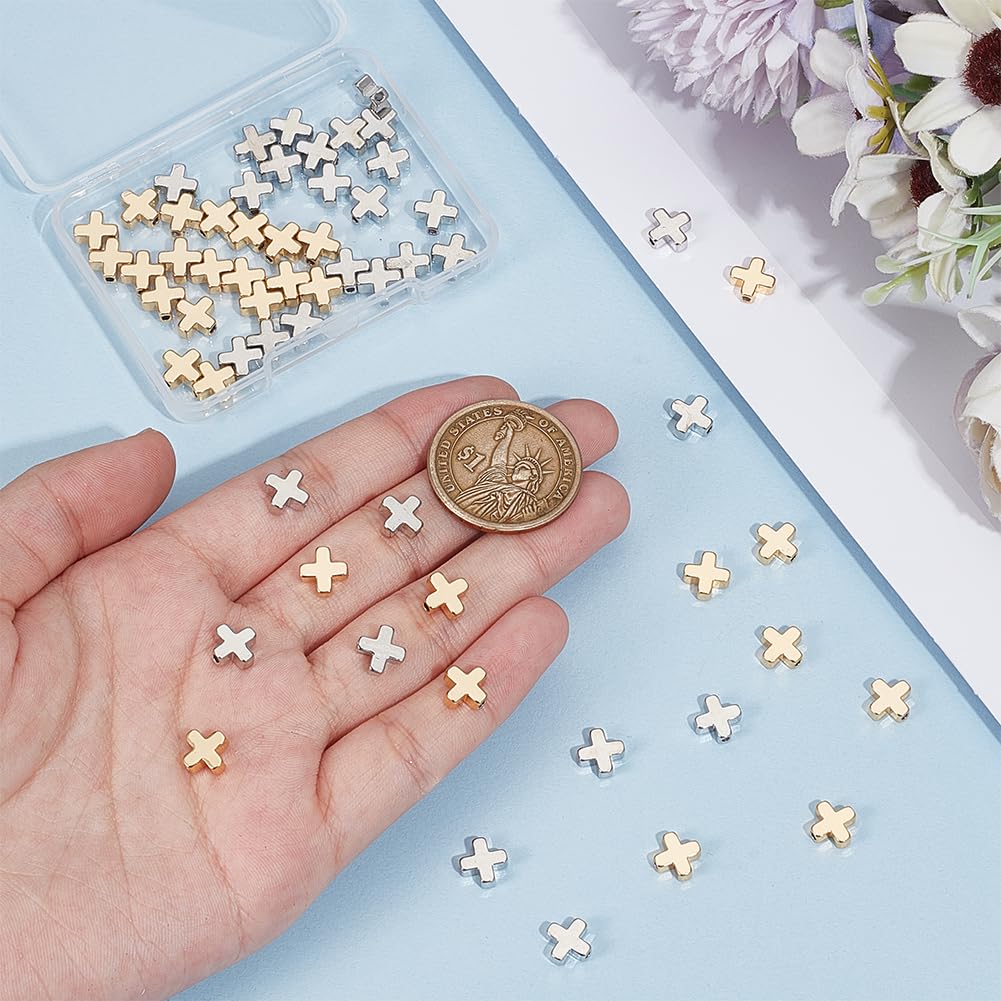 BENECREAT Perles Croix Laiton 8mm 60pcs doré platiné
