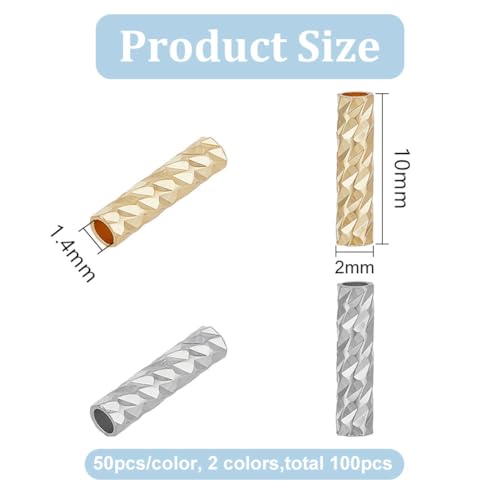 BENECREAT perles tubes dorées 10x2mm lot 100