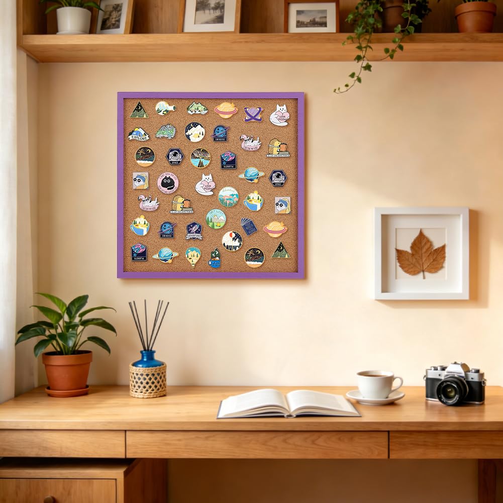 BENECREAT tableau liège carré violet 30x30cm cadre bois