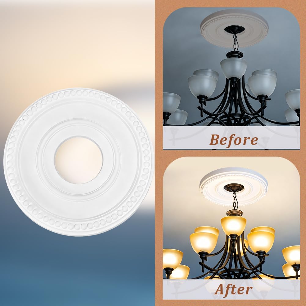 BENECREAT Rosace plafond polyuréthane blanc 317mm trou 99mm