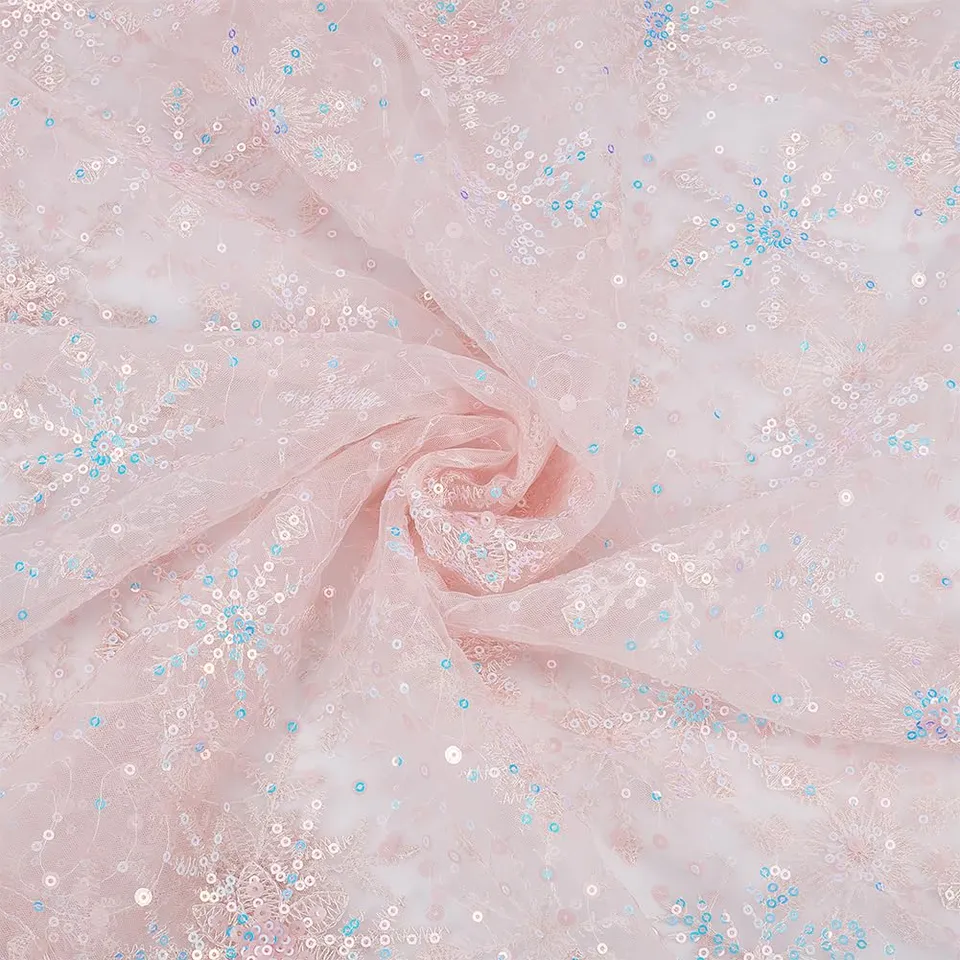 BENECREAT Tissu Tulle Flocon Neige Organza Blanc 91x156cm