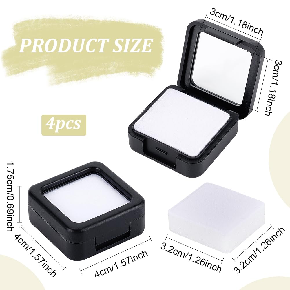 BENECREAT Boîte vitrine diamant 4x4 cm noir x4 éponge