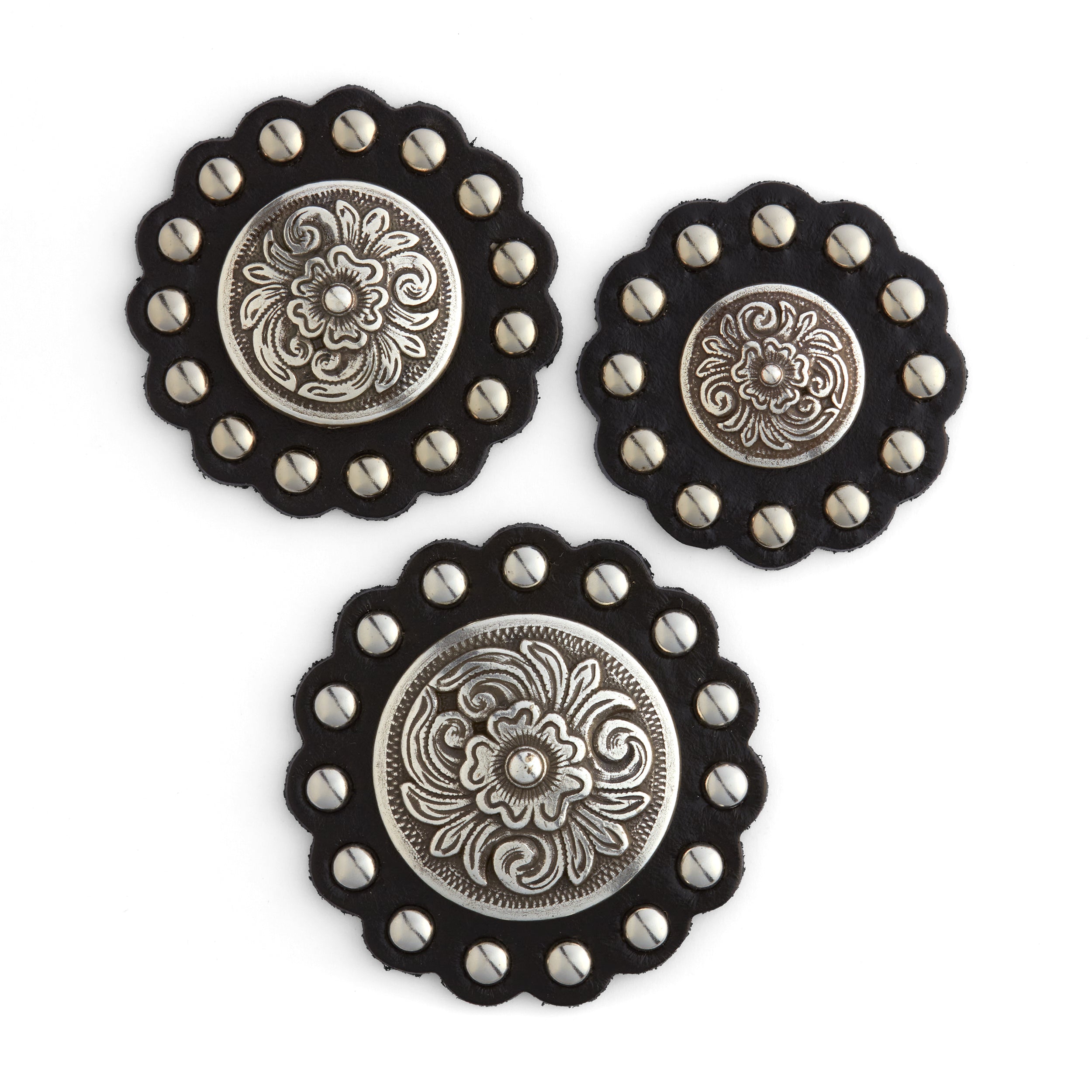 Tandy Leather Conchos Festonnés cuir noir lot 100