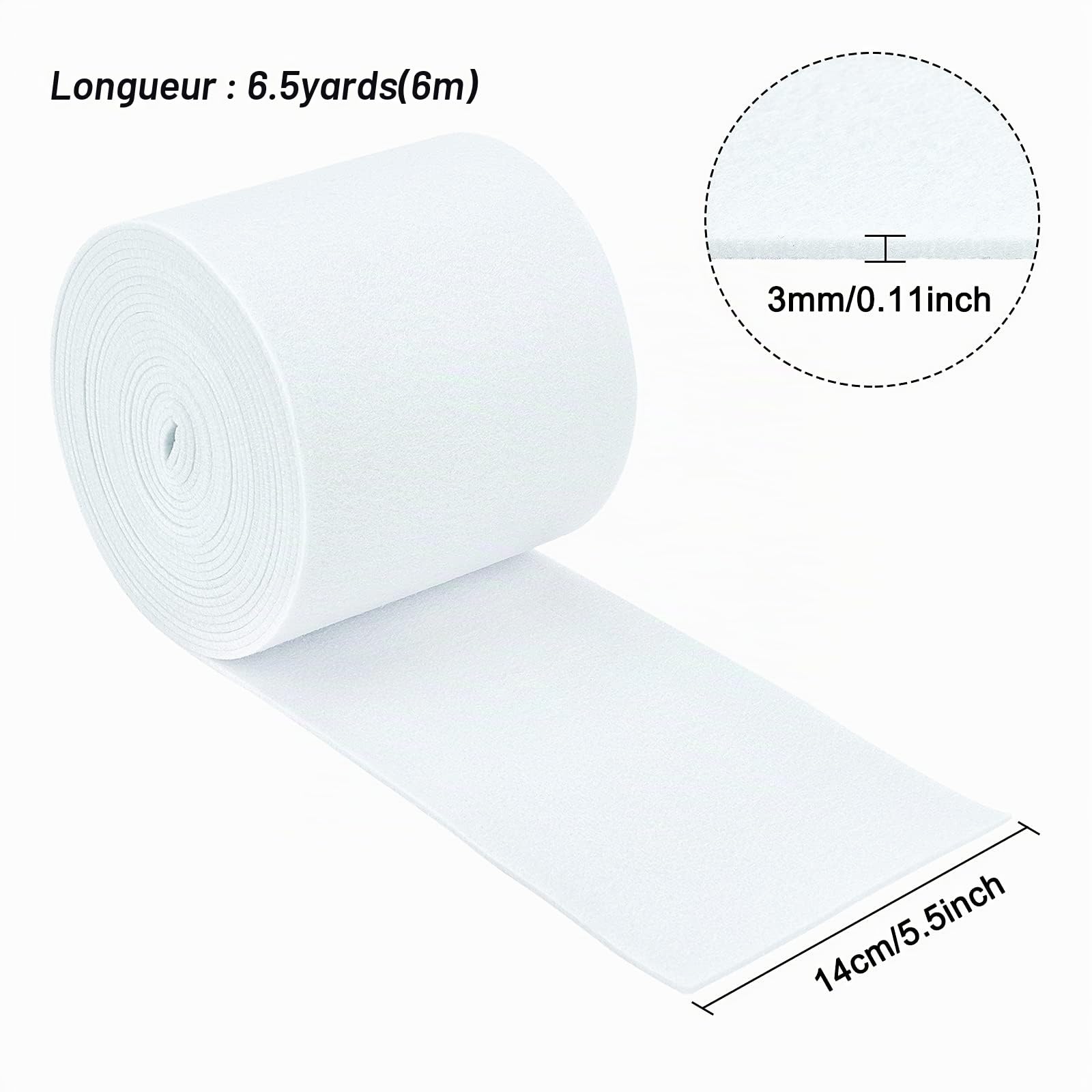 BENECREAT tissu feutre blanc 6 m x 14 cm 3 mm