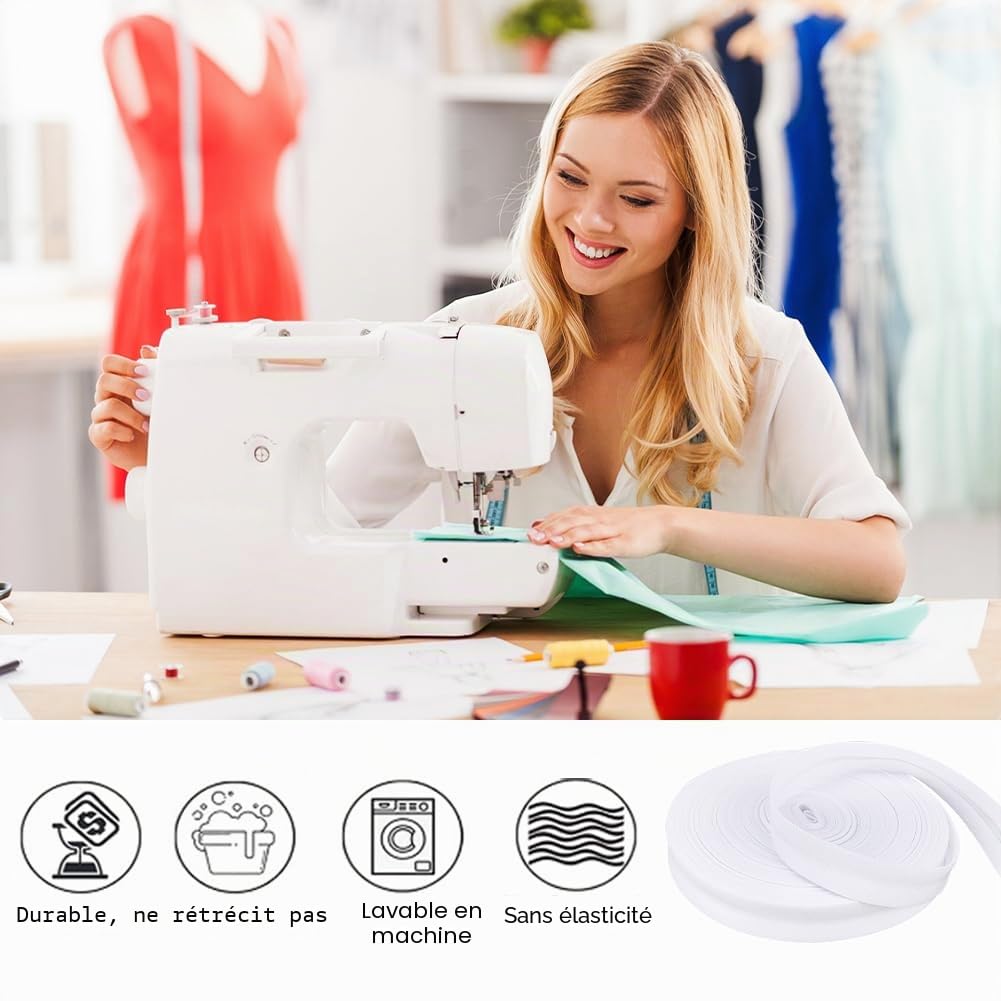 BENECREAT Biais Blanc 14mm 20 Mètres Pli Simple Coton