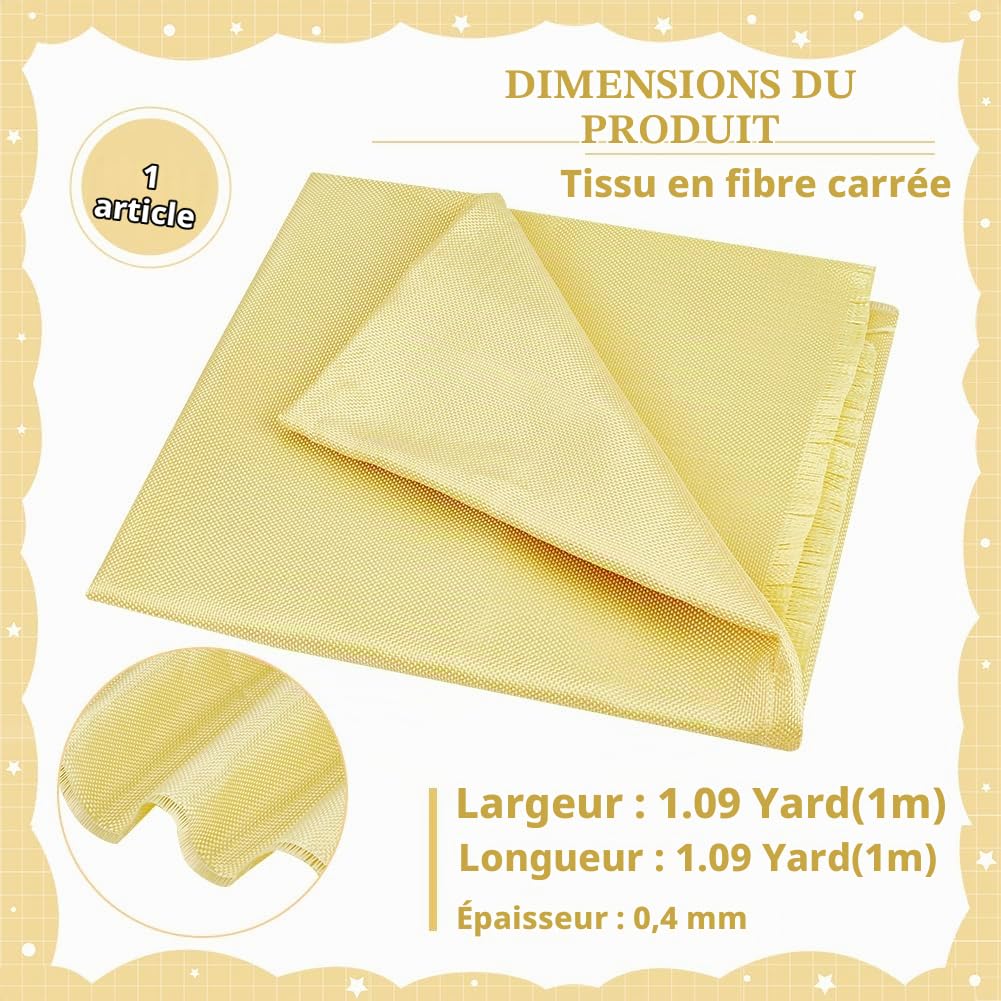 BENECREAT tissu Kevlar aramide jaune 1x1m résistant coupure