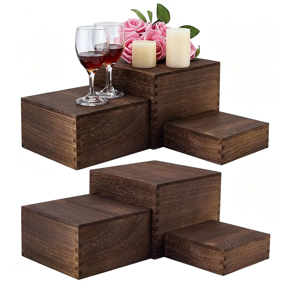 BENECREAT Présentoir Bois Rustique 3 Tailles x6 Rehausseur