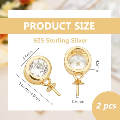 BENECREAT Bélière Vis Dorée Argent 925 Zircon x2