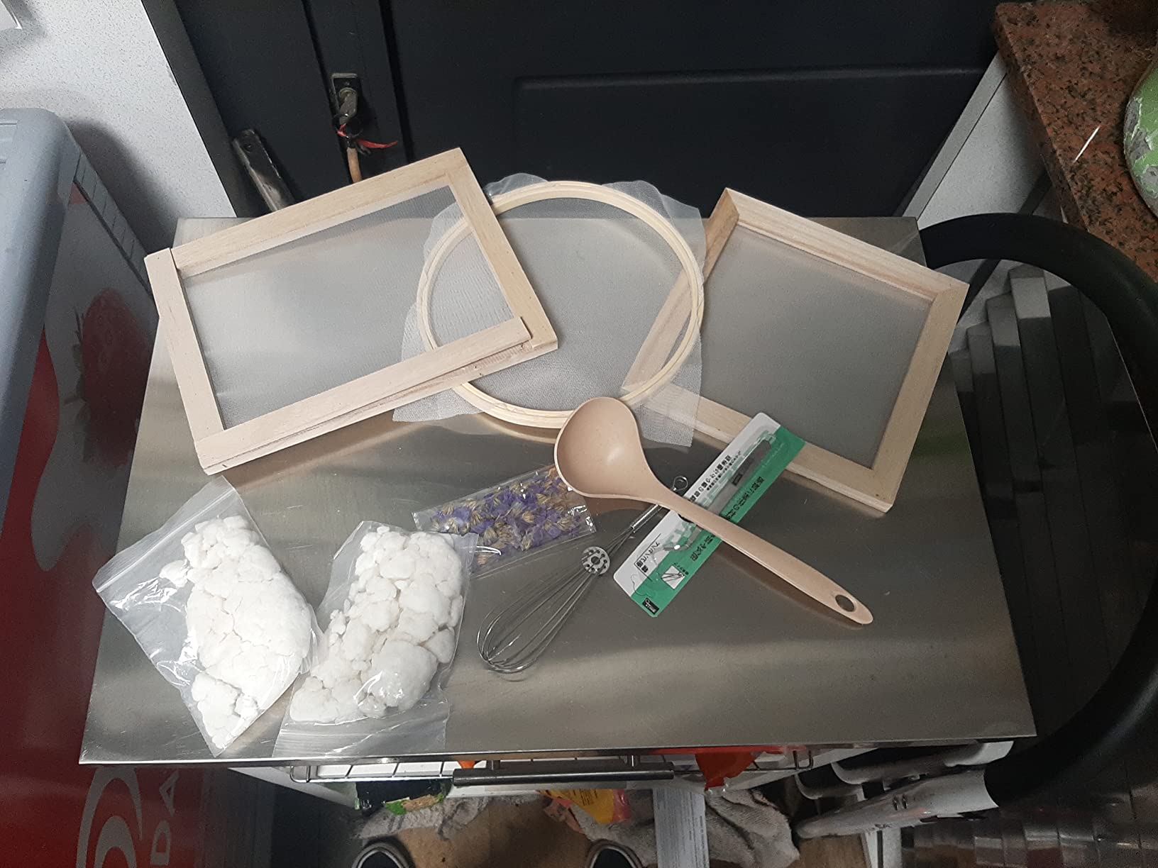 Cayway kit fabrication papier 9 pièces 3 cadres bois fleurs séchées