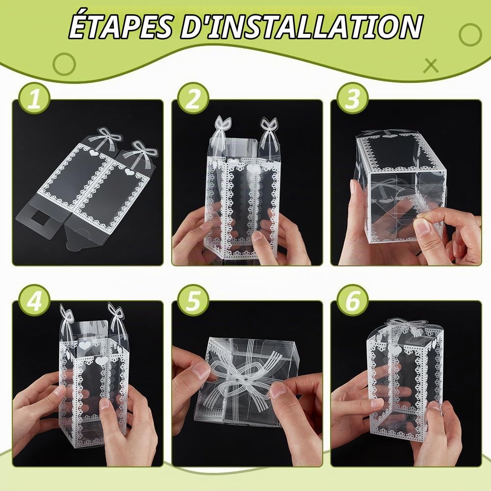 BENECREAT Boîtes Cadeaux Transparentes PVC 60pcs Nœud