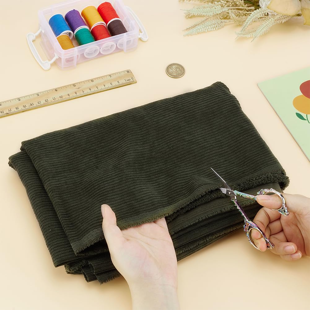 BENECREAT Tissu Velours Côtelé 155x100 cm Vert Olive Foncé Polyester