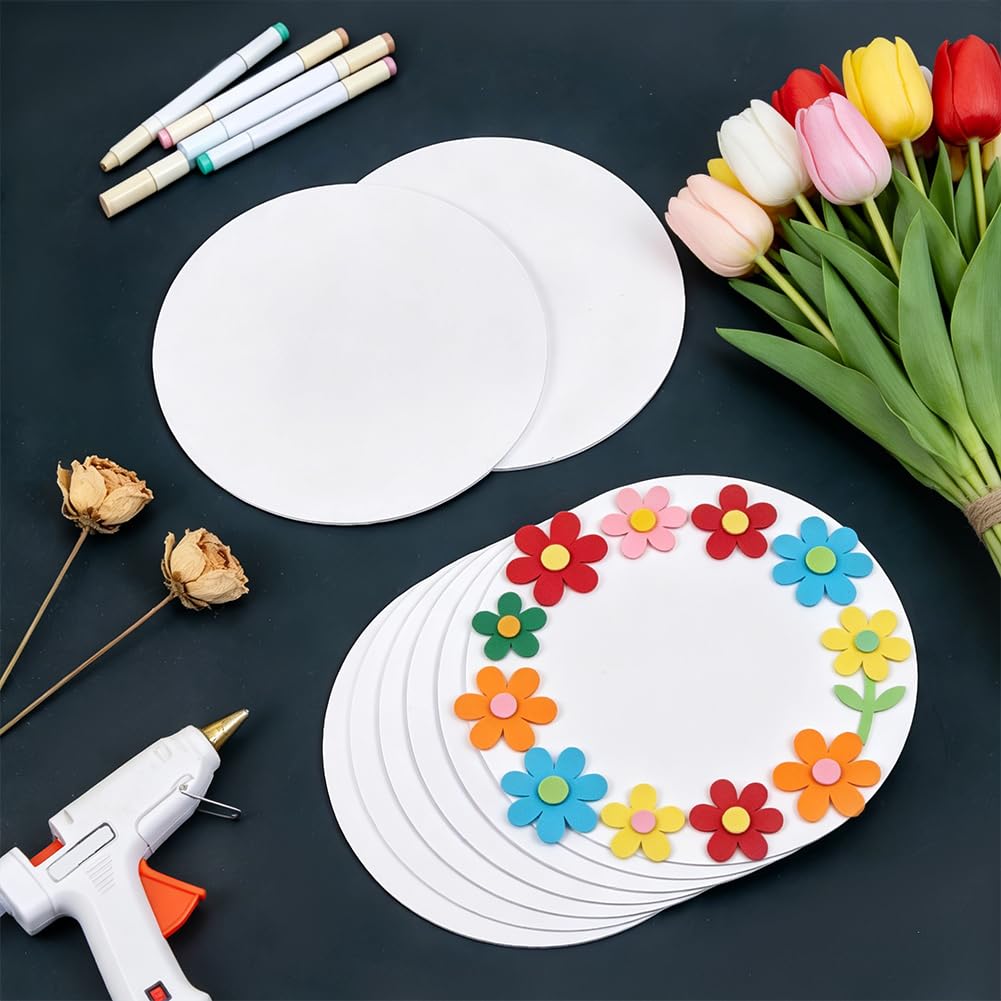 BENECREAT Feuilles Rondes Mousse PVC Blanche 20cm 3mm Lot 8
