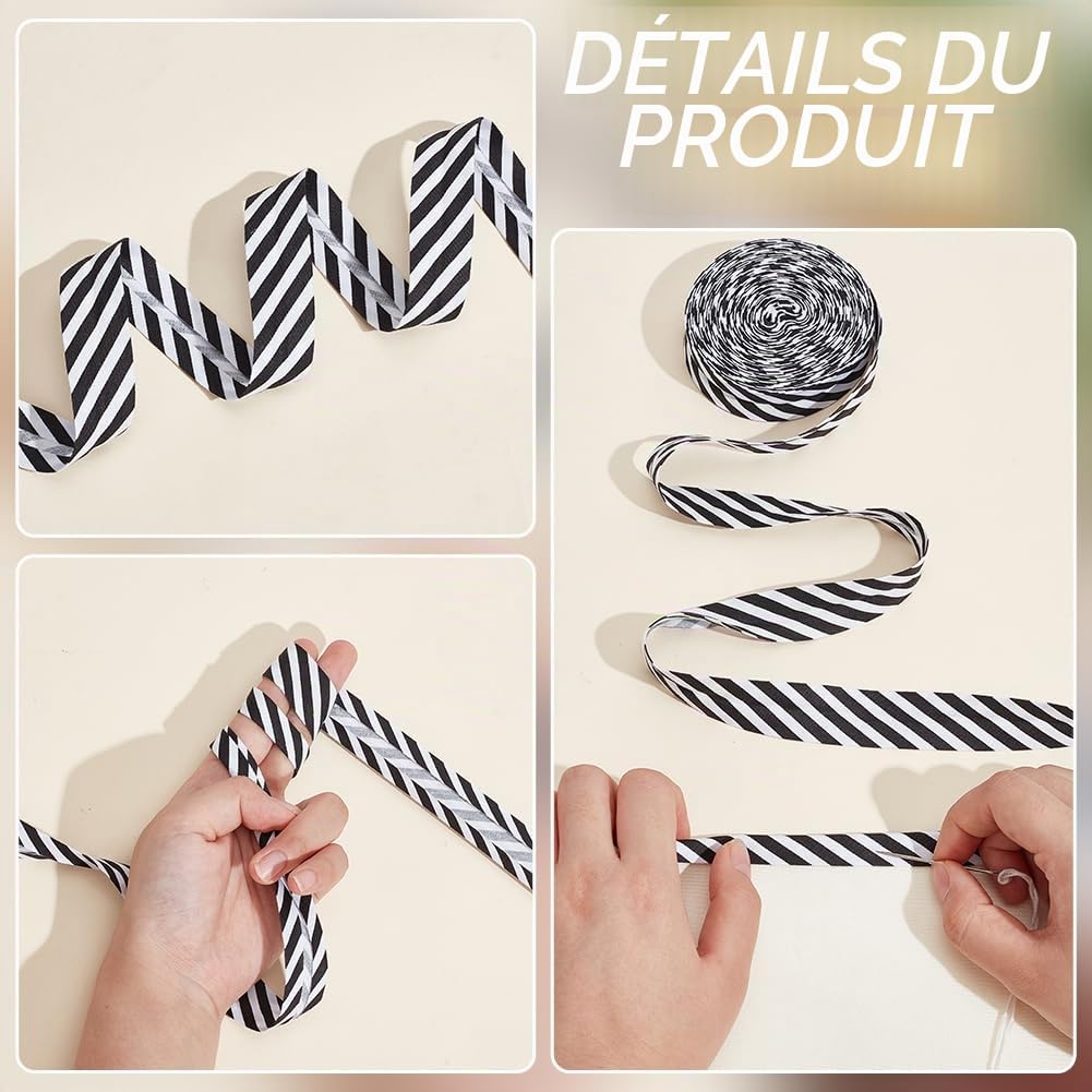 BENECREAT Biais Rayé Noir 10m Ruban 21mm Polyester