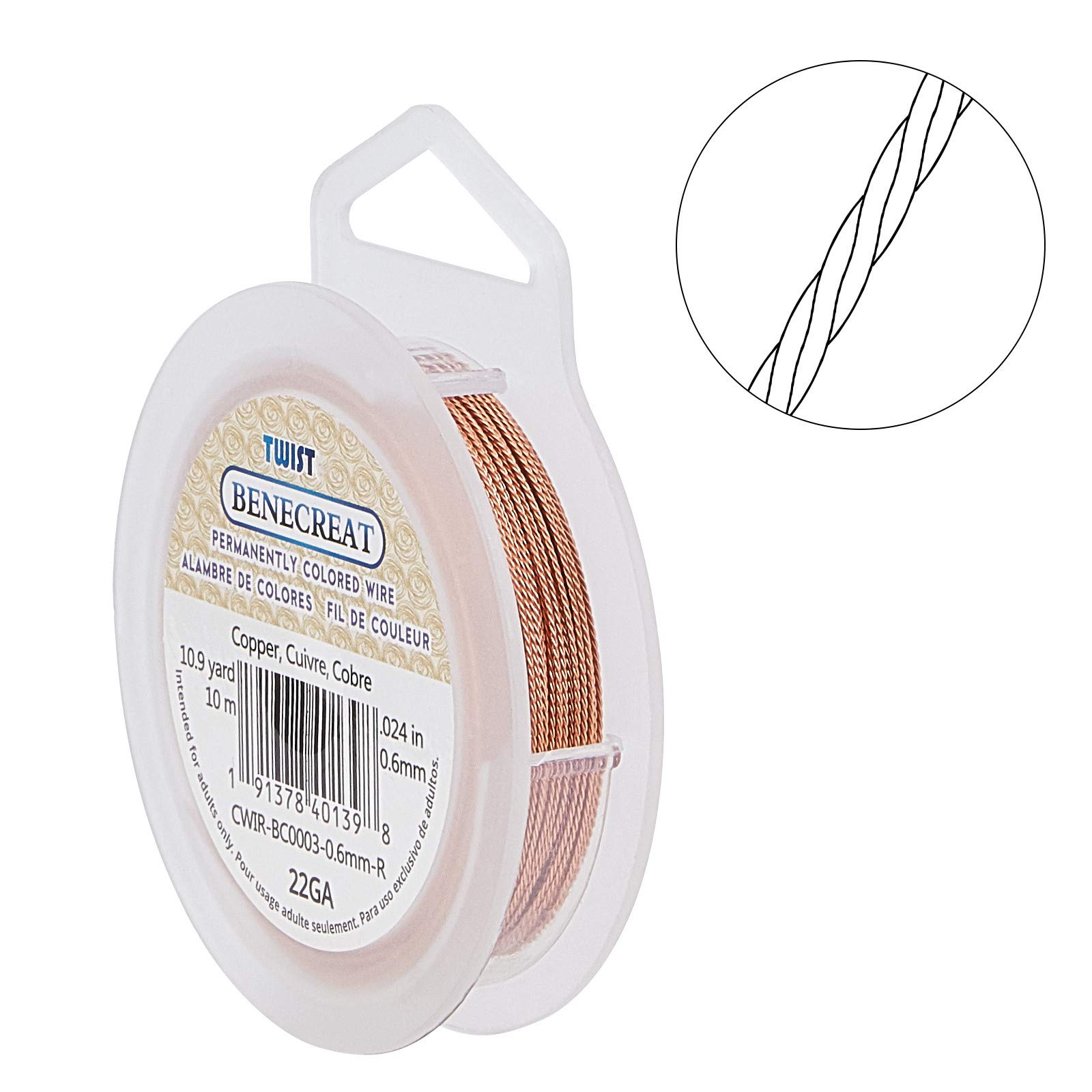 BENECREAT Fil Cuivre Torsadé Rouge 0.6 mm 10 m Bijoux