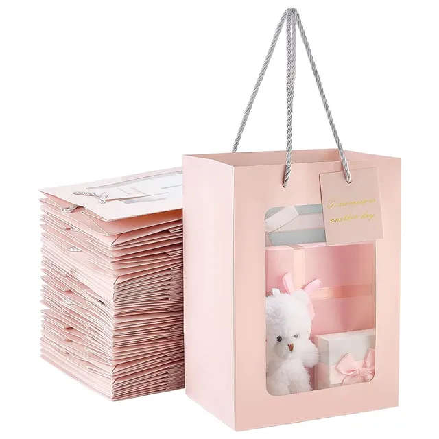 BENECREAT Sacs Cadeaux Fenêtre Rose 30pcs 25x18x13cm Carton