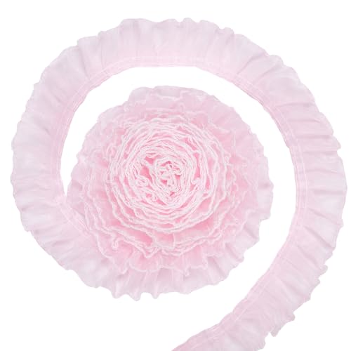 BENECREAT Ruban dentelle plissée rose blanc 40mm 7,3m couture