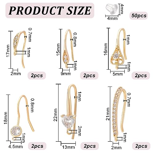 BENECREAT Crochets boucles d’oreilles strass or 18K 12 pcs