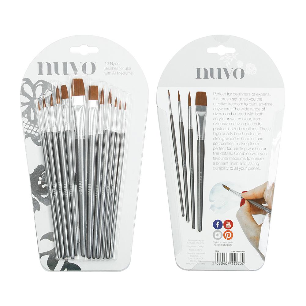Nuvo Set 12 Pinceaux Nylon Plats Ronds Aquarelle