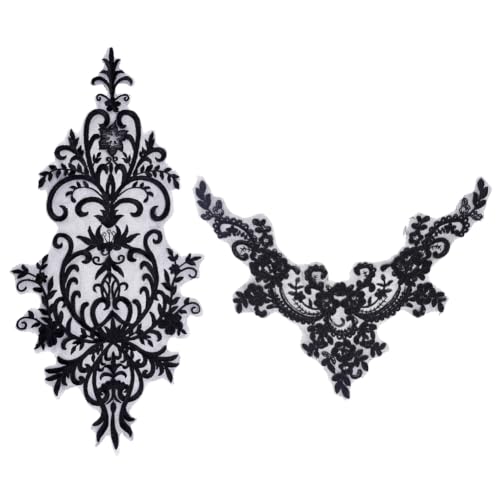 BENECREAT appliques dentelle noire fleurs brodées lot 2