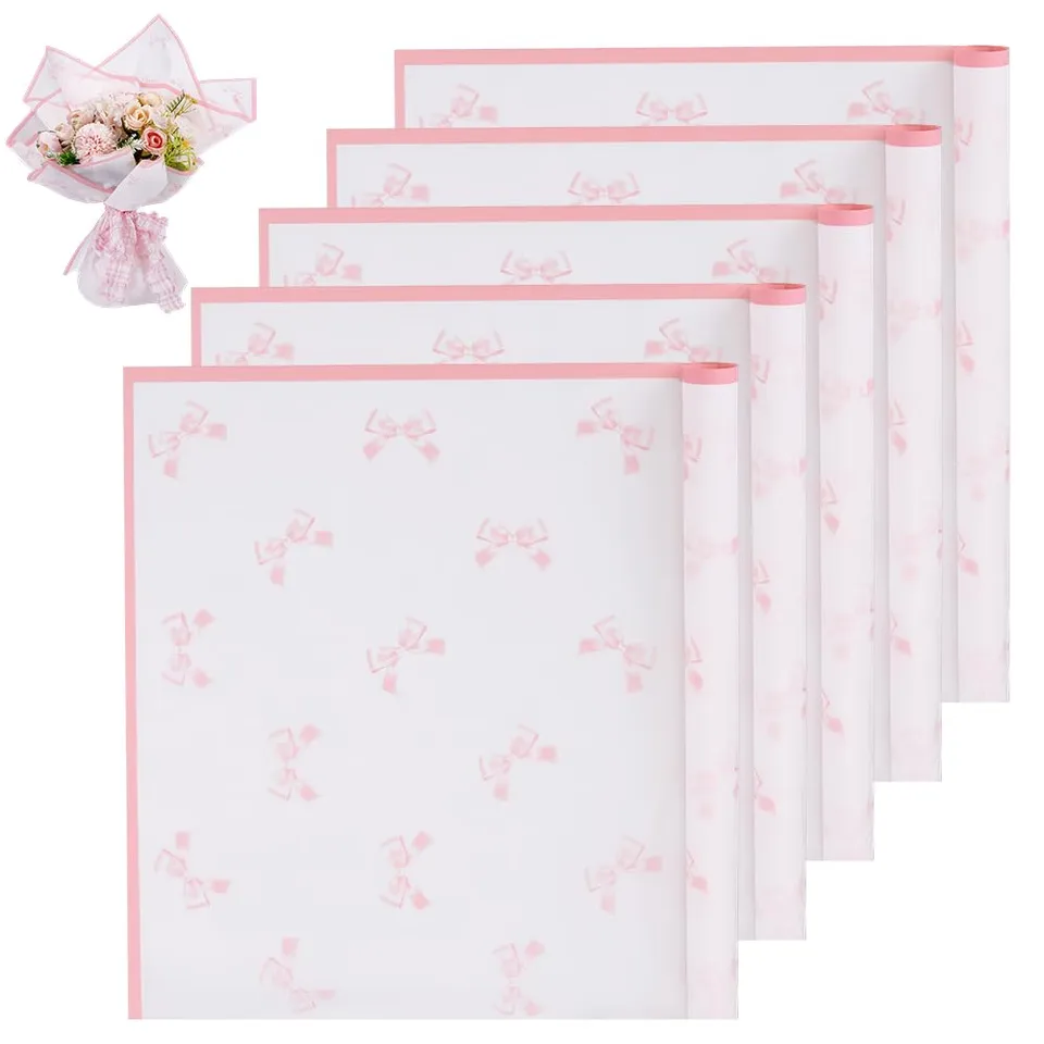 BENECREAT papier bouquet fleurs rose noeud 40 feuilles 56cm