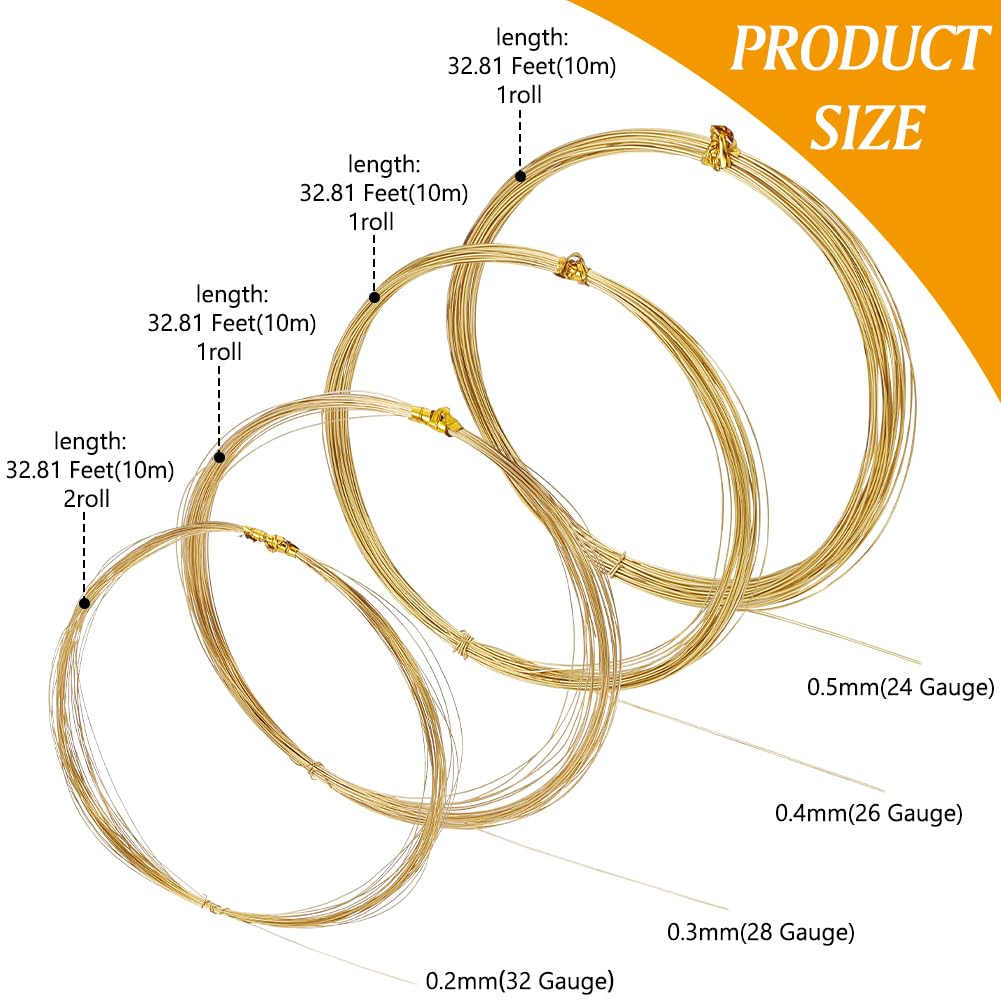 BENECREAT Fil Laiton Doré 50m 0.2-0.5mm 5 Rouleaux Poli