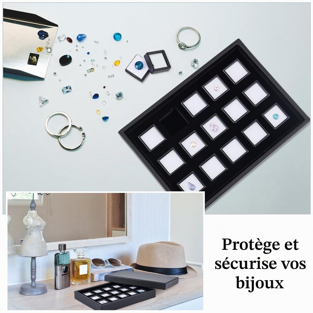 BENECREAT boîte présentation pierres noires 2,9 cm x15 vitrine