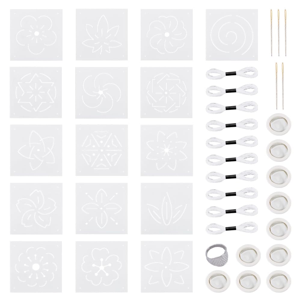 BENECREAT Kit Pochoirs Sashiko 38pcs motifs géométriques