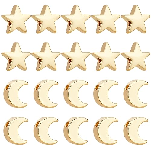 BENECREAT Perles plaqué or 18K lune étoile 20 pcs