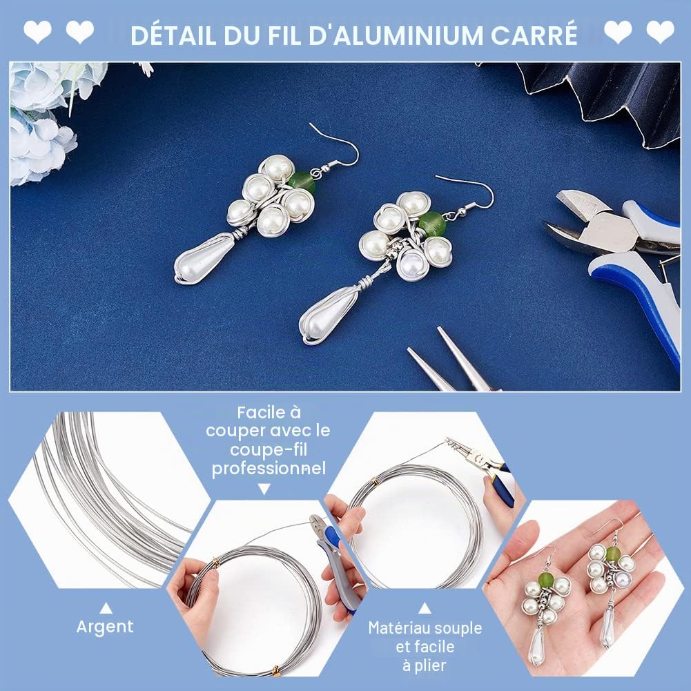 BENECREAT Fil Aluminium Carré Argenté 1 mm 10 m