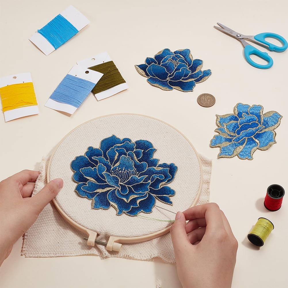 BENECREAT 3 patchs fleurs pivoine à coudre tissu
