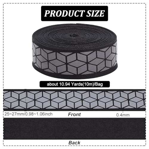 BENECREAT 10 m Ruban Réfléchissant Noir 26 mm à Coudre