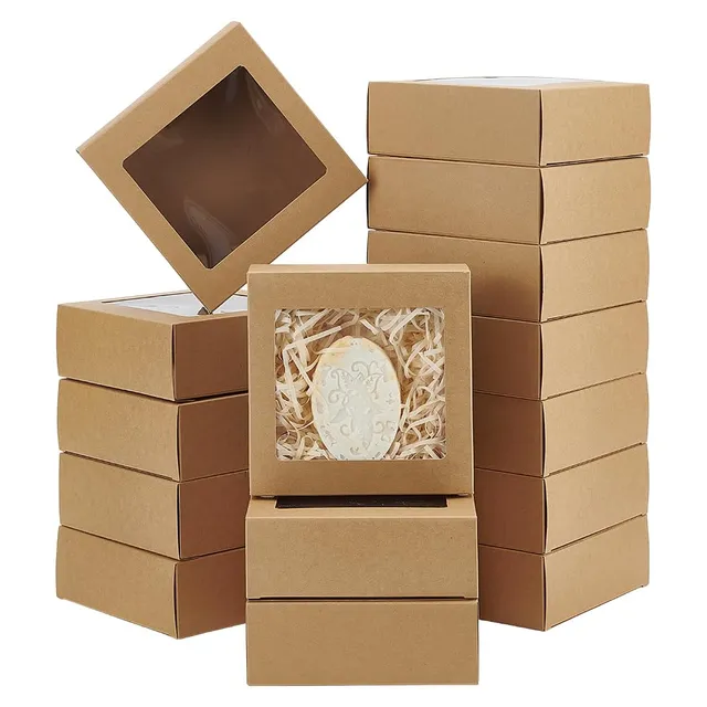 BENECREAT Boîtes Cadeau Carrées Fenêtre 14x14x5cm Kraft x50