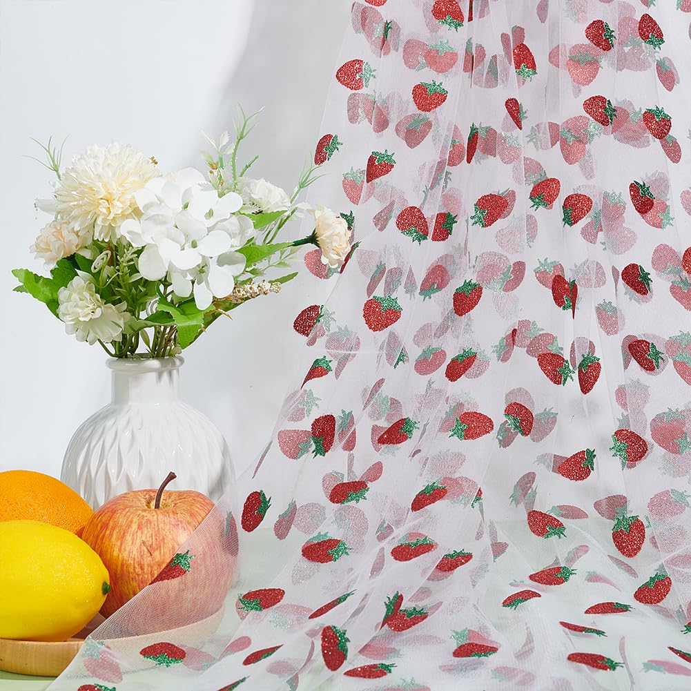 BENECREAT Tulle fraise blanc 3,65 m tissu maille dentelle
