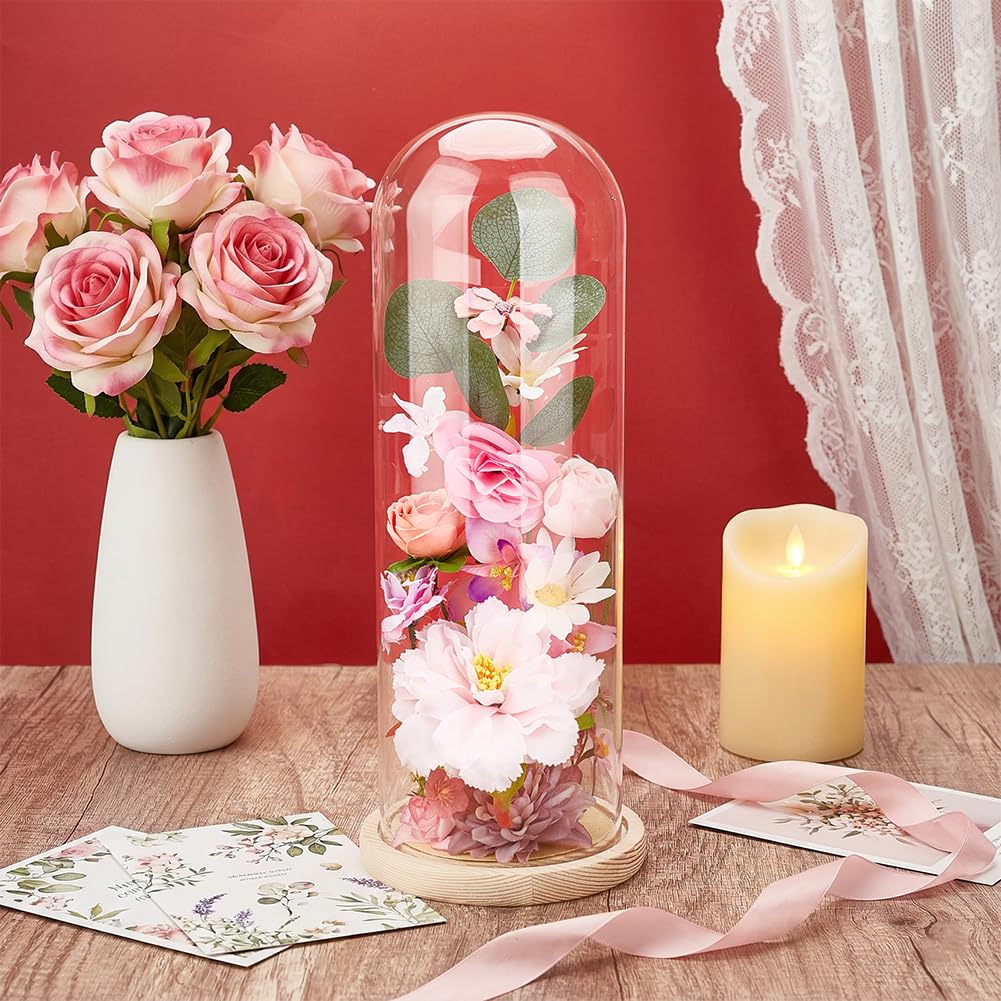 BENECREAT cloche verre arche base bois 36,6 cm