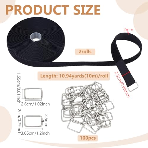 BENECREAT Sangle Auto-Agrippante Ruban Nylon Noir 20m 25mm