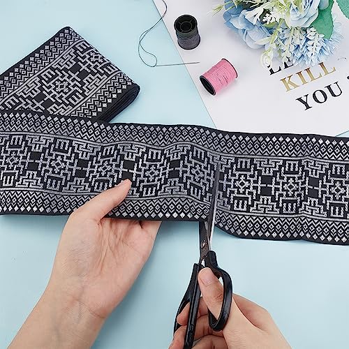 BENECREAT ruban jacquard noir motif floral 10 cm x 7 m couture