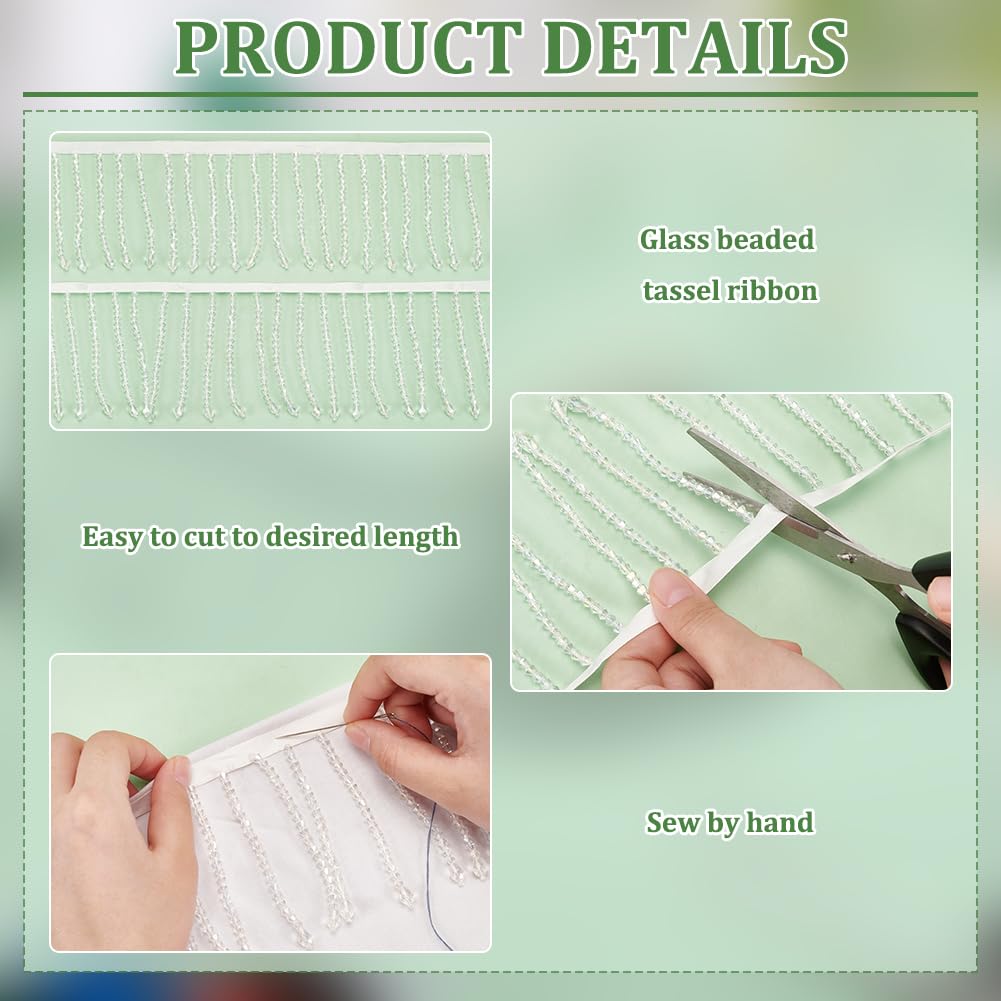 BENECREAT Bordure Franges Perles Cristal galon blanc 0,9 m 9 cm