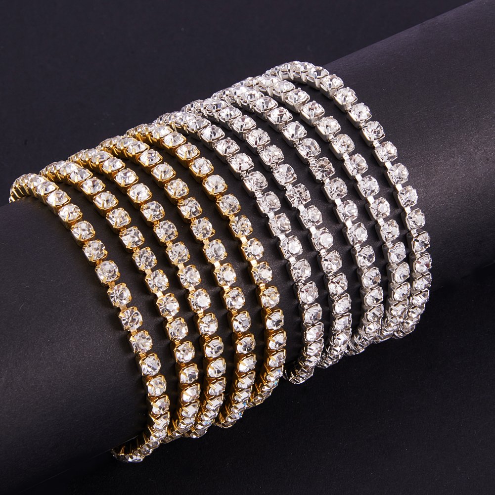 BENECREAT Chaîne Strass Cristal 4mm 2x9,14m Argent et Or