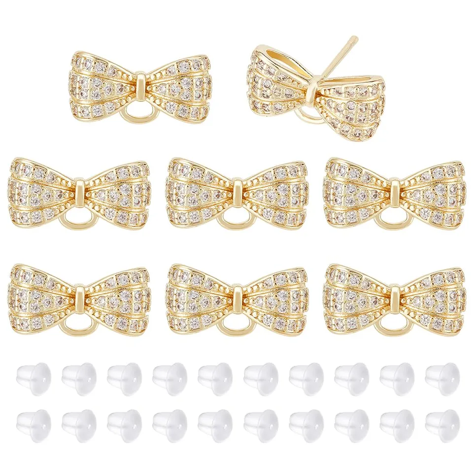 BENECREAT Clous boucle d'oreille zircon or 14K lot 8 doré