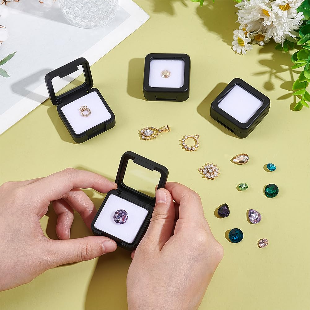 BENECREAT Boîte vitrine diamant 4x4 cm noir x4 éponge