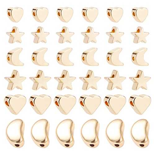 BENECREAT Perles laiton 18K étoile lune cœur 48 pcs doré
