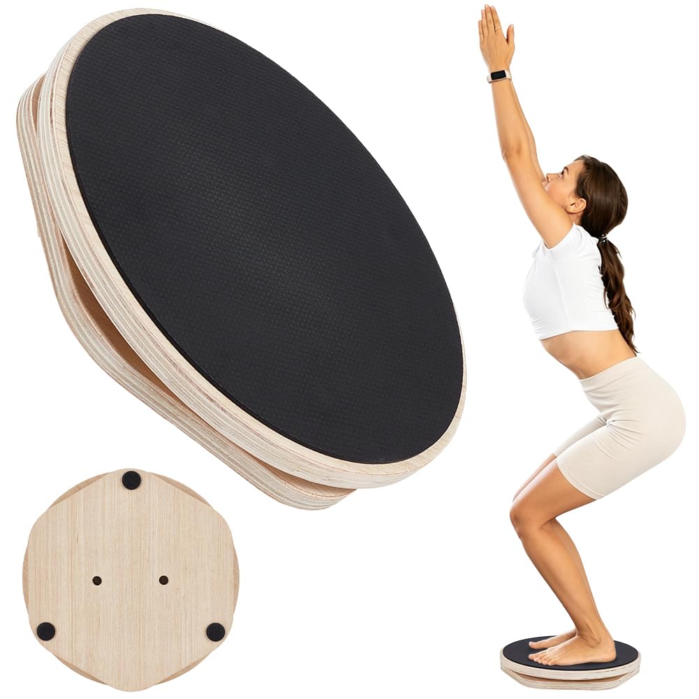 BENECREAT Planche Équilibre Bois Base Ronde 288mm Noir