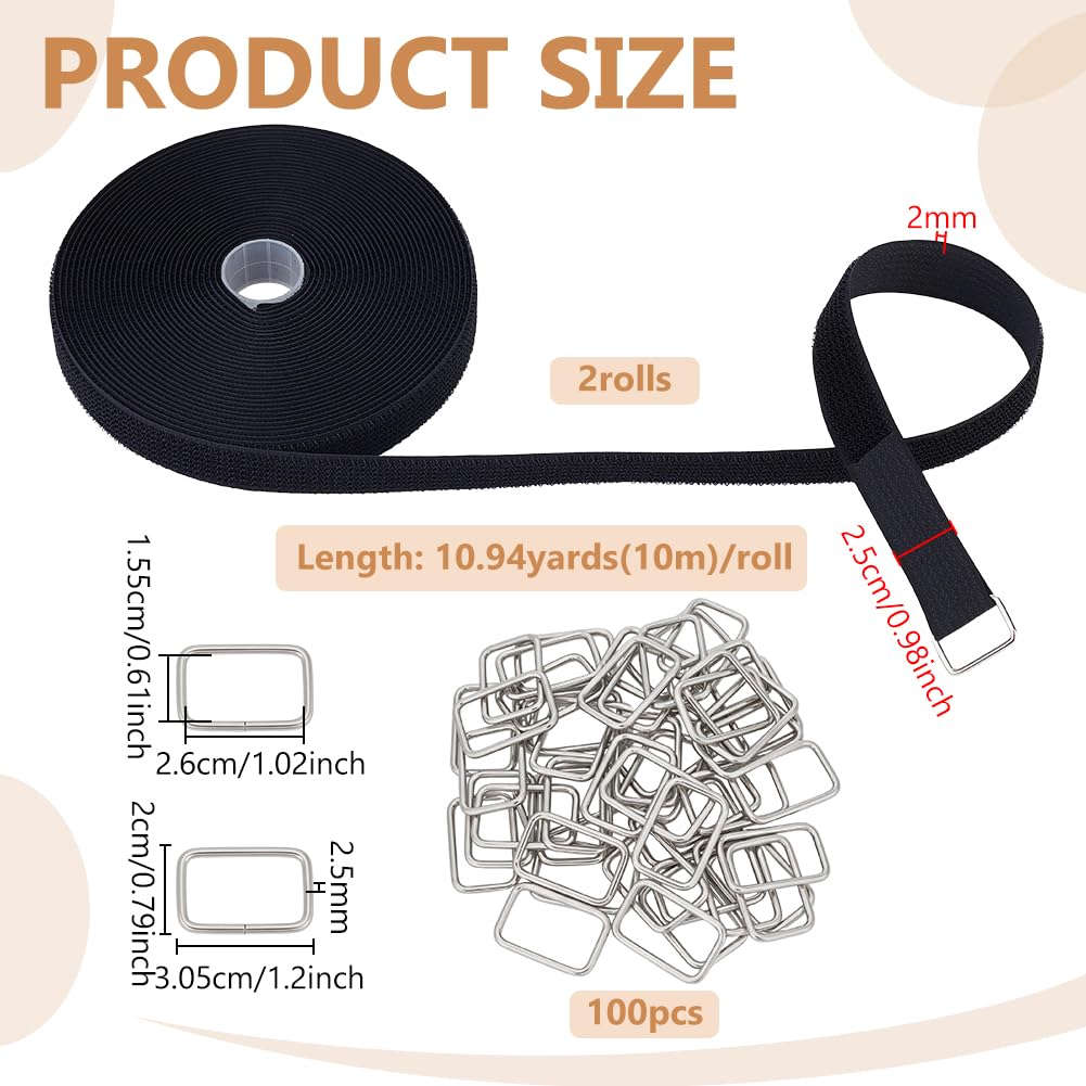 BENECREAT Sangle Auto-Agrippante Ruban Nylon Noir 20m 25mm