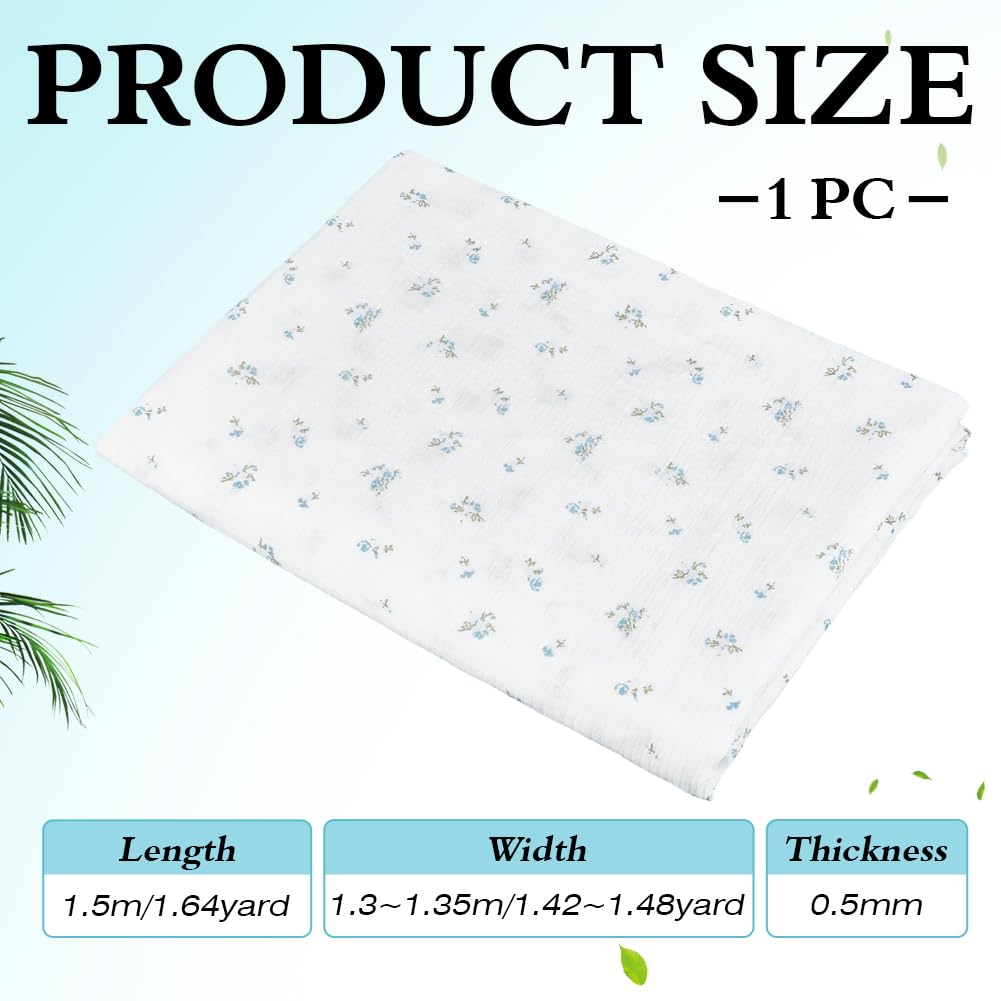 BENECREAT tissu coton double gaze fleuri bleu 1,5 m