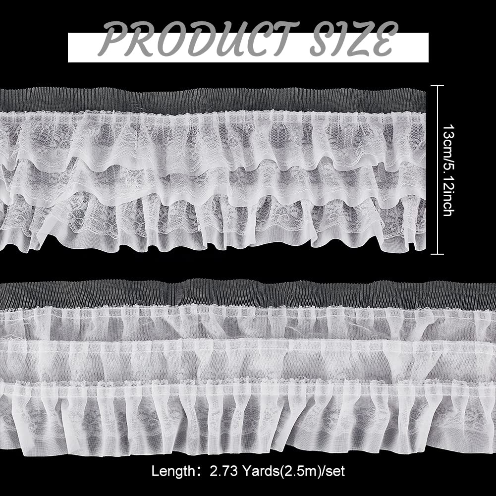 BENECREAT Dentelle Volants Blanche 13cm x 2,5m Mousseline
